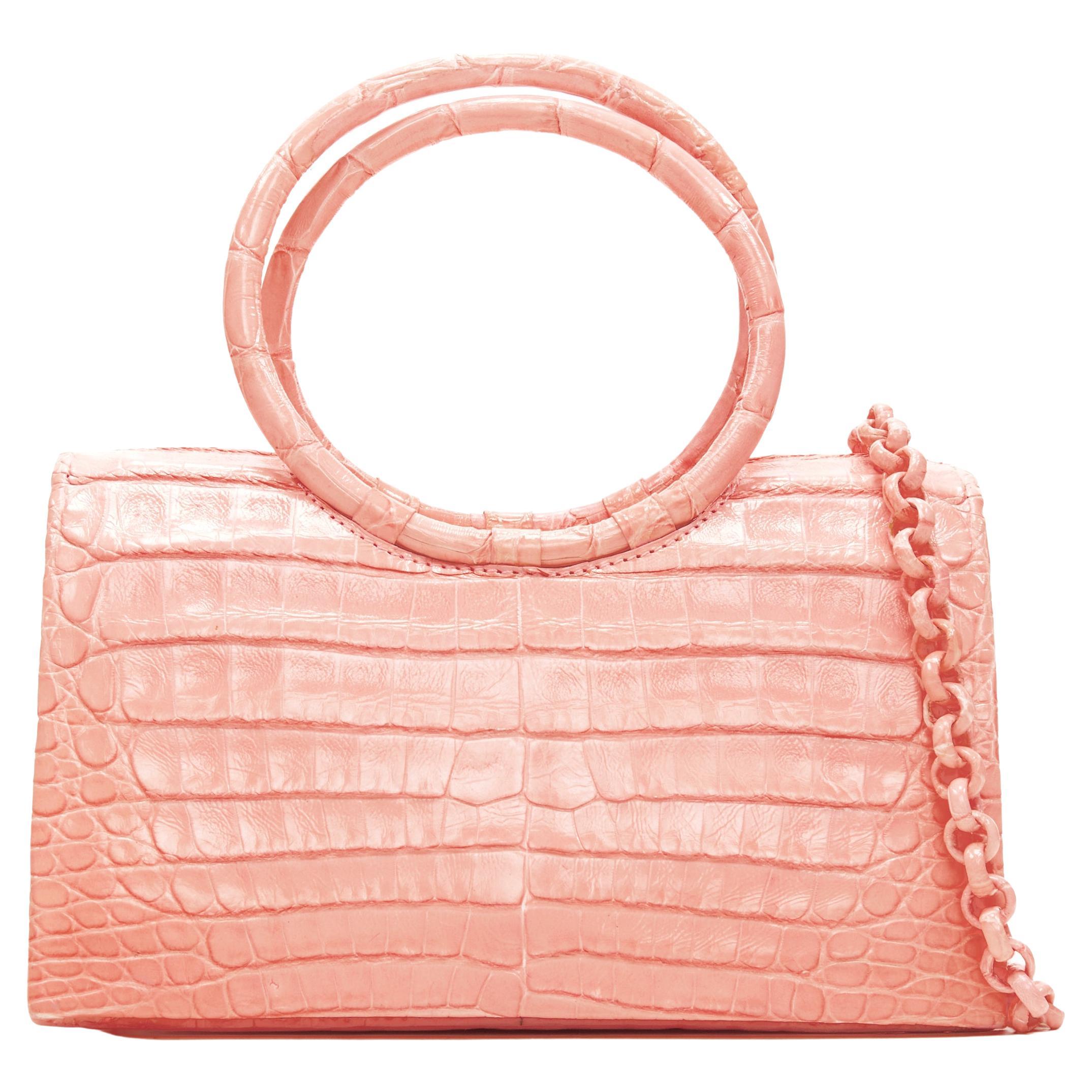 new NANCY GONZALEZ baby pink scaled leather ring handle crossbody bag