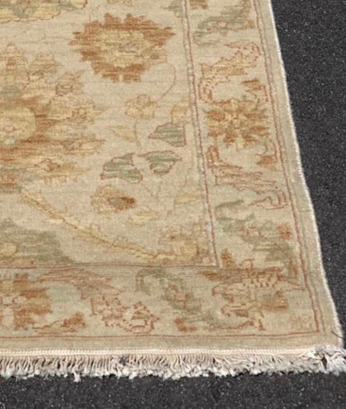 Egyptian New Narrow Beige Ivory Floral Persian Sultanabad Oushak Style Runner Rug For Sale