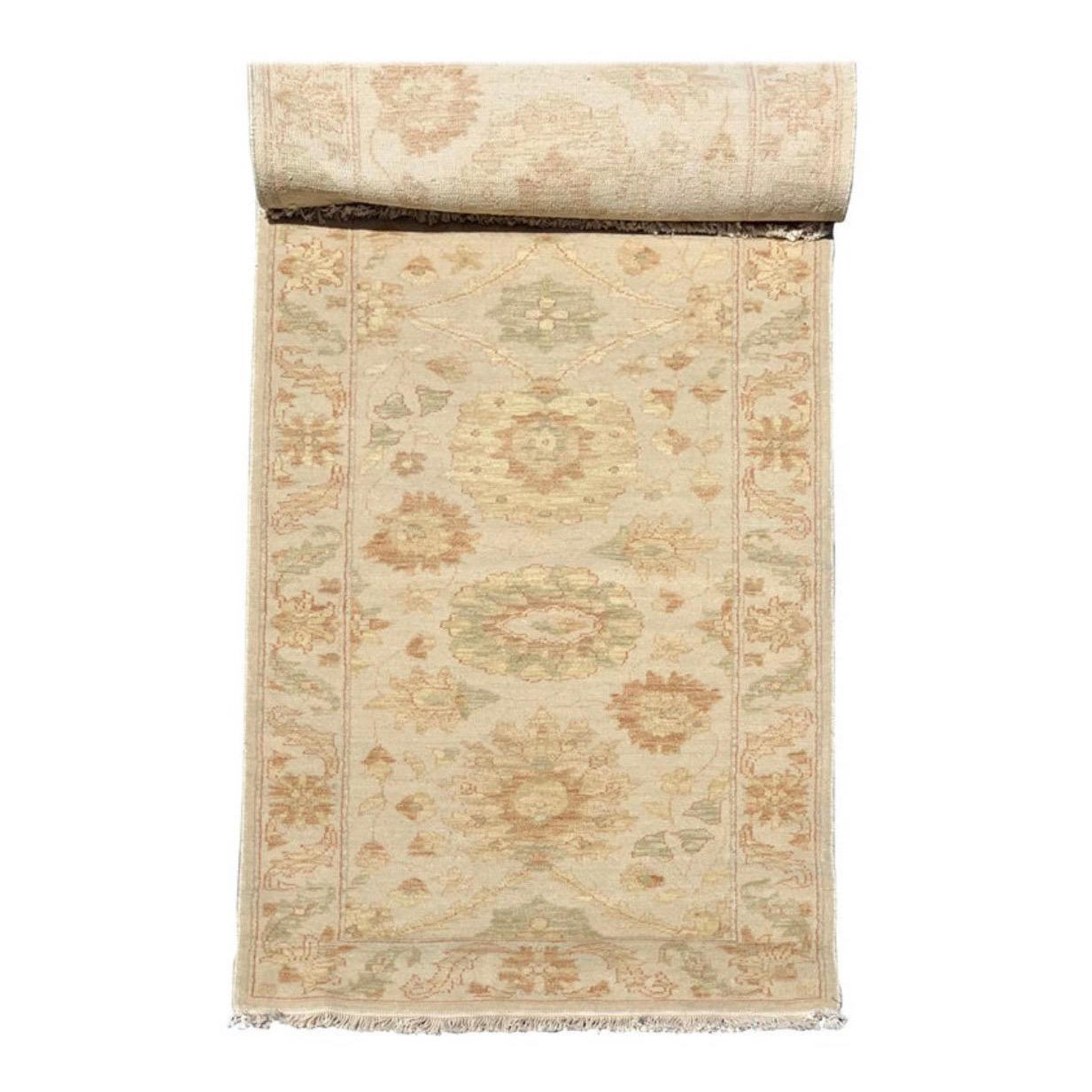 Nuovo Tappeto Runner stretto beige avorio floreale persiano stile Sultanabad Oushak