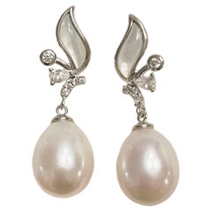 New Natural Freshwater Pearl & MOP Sterling Silver Post Earrings