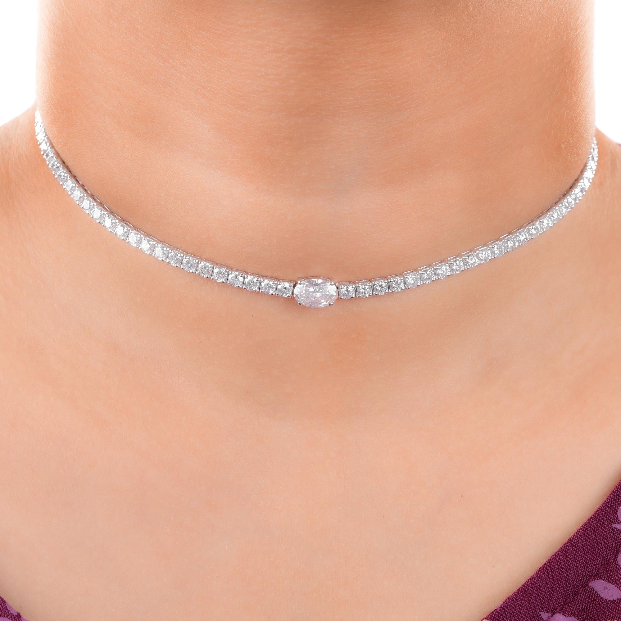 Introducing a breathtaking addition to your jewelry collection: the new natural 9.25 carat oval and round diamond choker necklace, expertly crafted in exquisite 14 karat white gold. This magnificent piece of fine jewelry is a testament to