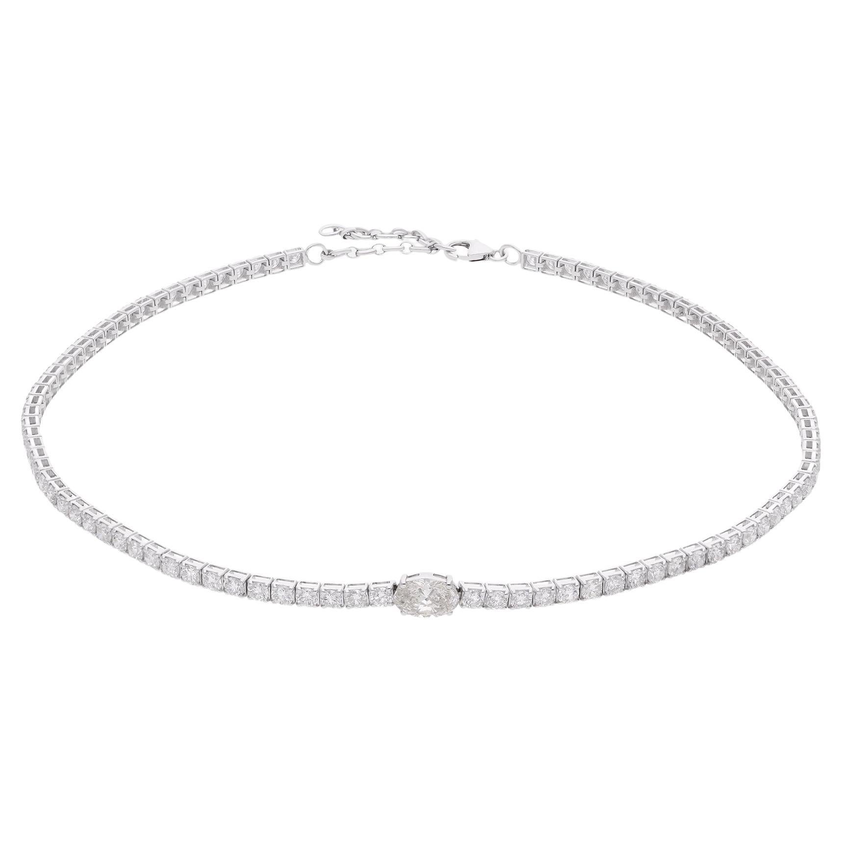 New Natural 9.25 Carat Oval & Round Diamond Choker Necklace 18 Karat White Gold For Sale