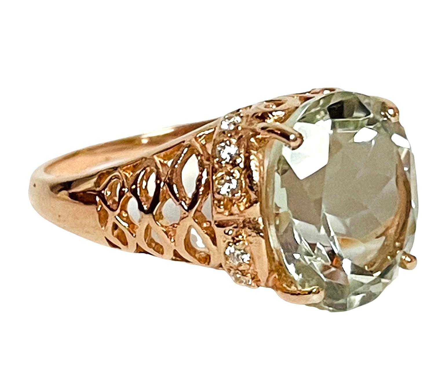 New Natural Aaa Green Amethyst Oval & White Cz 14K Gp Sterling Ring In New Condition In Eagan, MN