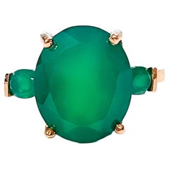 New Natural AAA Green Aventurine YGold Plated Sterling 925 Silver Ring