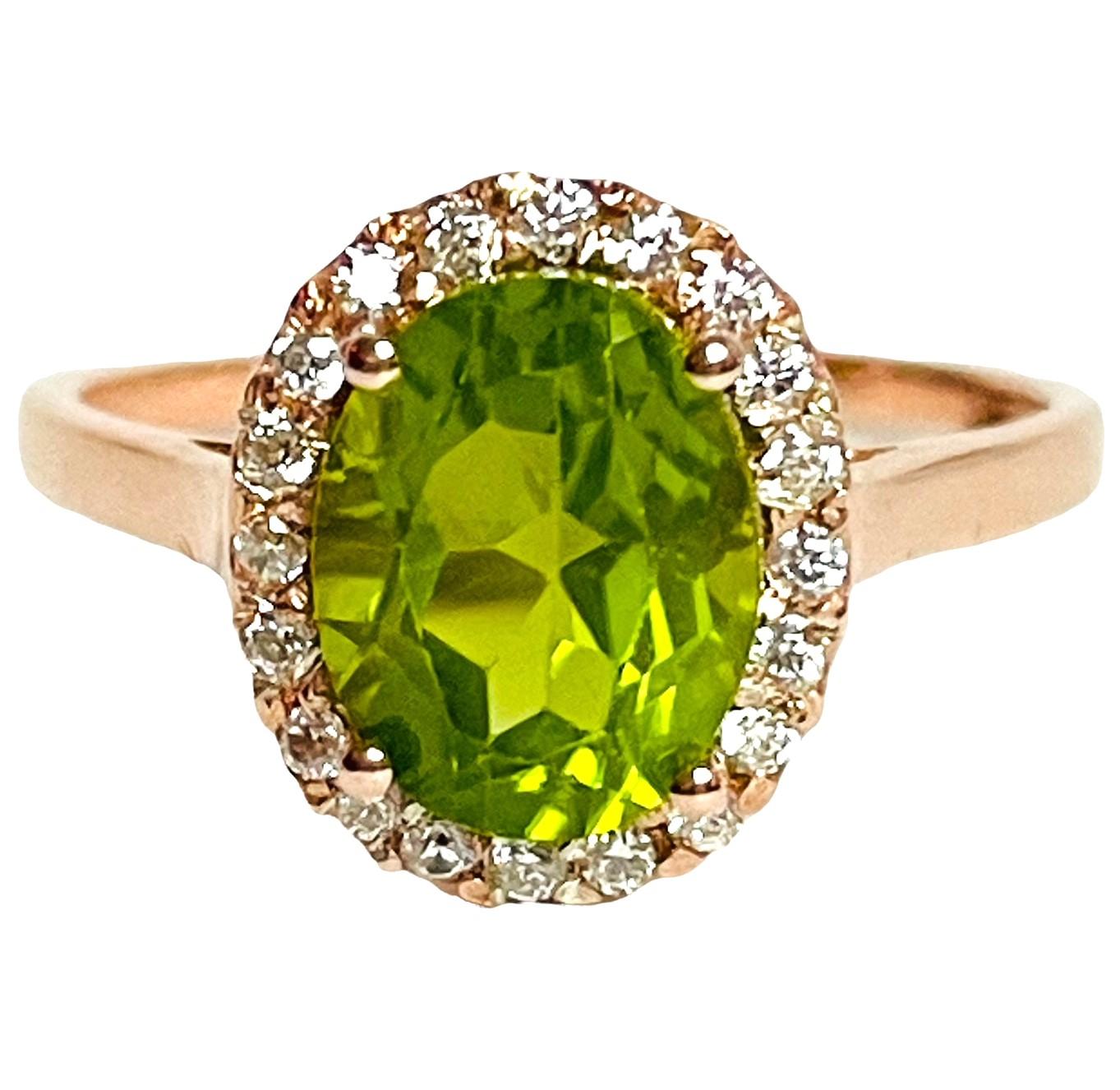 New Natural Aaa Green Peridot Oval & White Cz Sterling 925 Silver Ring 1