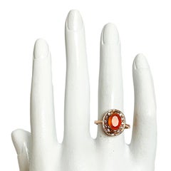 New Natural AAA Orange Fire Opal Oval & White Cz Sterling Silver Ring