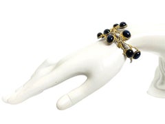 Neu Natürlicher Blauer Stern Saphir Handgefertigt 14k Y Gold & Silber 925 Manschettenarmband