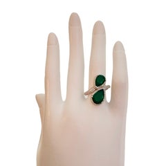 New Natural Forest Green 2-Stone Tsavorite Doublet & White CZ Sterling Ring 7.5