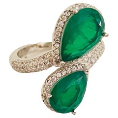 New Natural Forest Green 2-Stone Tsavorite Doublet & White CZ Sterling Ring 7.5