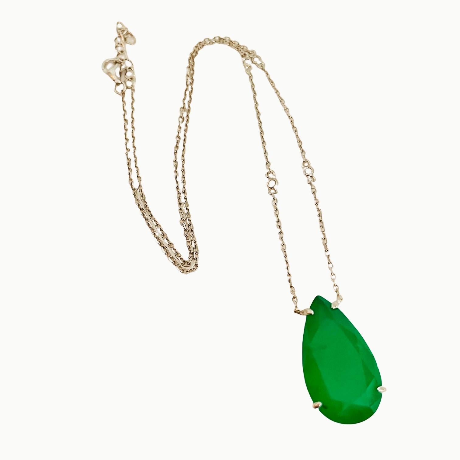 Pear Cut New Natural Forest Green Aventurine Doublet Sterling Necklace and Pendant For Sale