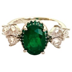 New Natural Forest Green Tsavorite & White CZ Doublet Sterling Ring Size 6.5