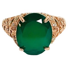 New Natural Green Aventurine Oval & White Cz Sterling 925 Silver Ring