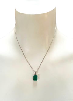 New Natural Green Aventurine Rectangle Cut Sterling Silver Pendant Necklace