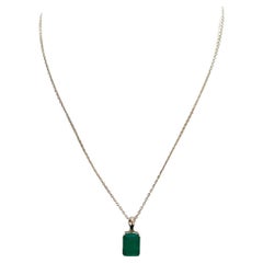 New Natural Green Aventurine Rectangle Cut Sterling Silver Pendant Necklace