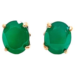 New Natural Green Aventurine Rose Gold Plated Sterling 925 Silver Stud Earring
