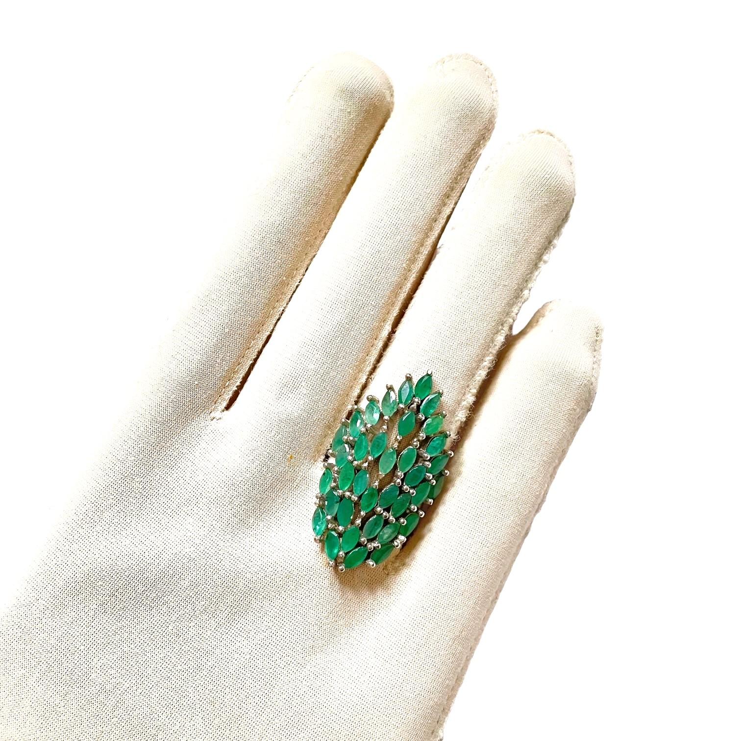 Art Deco New Natural Green Emerald 925 Sterling Silver Ring
