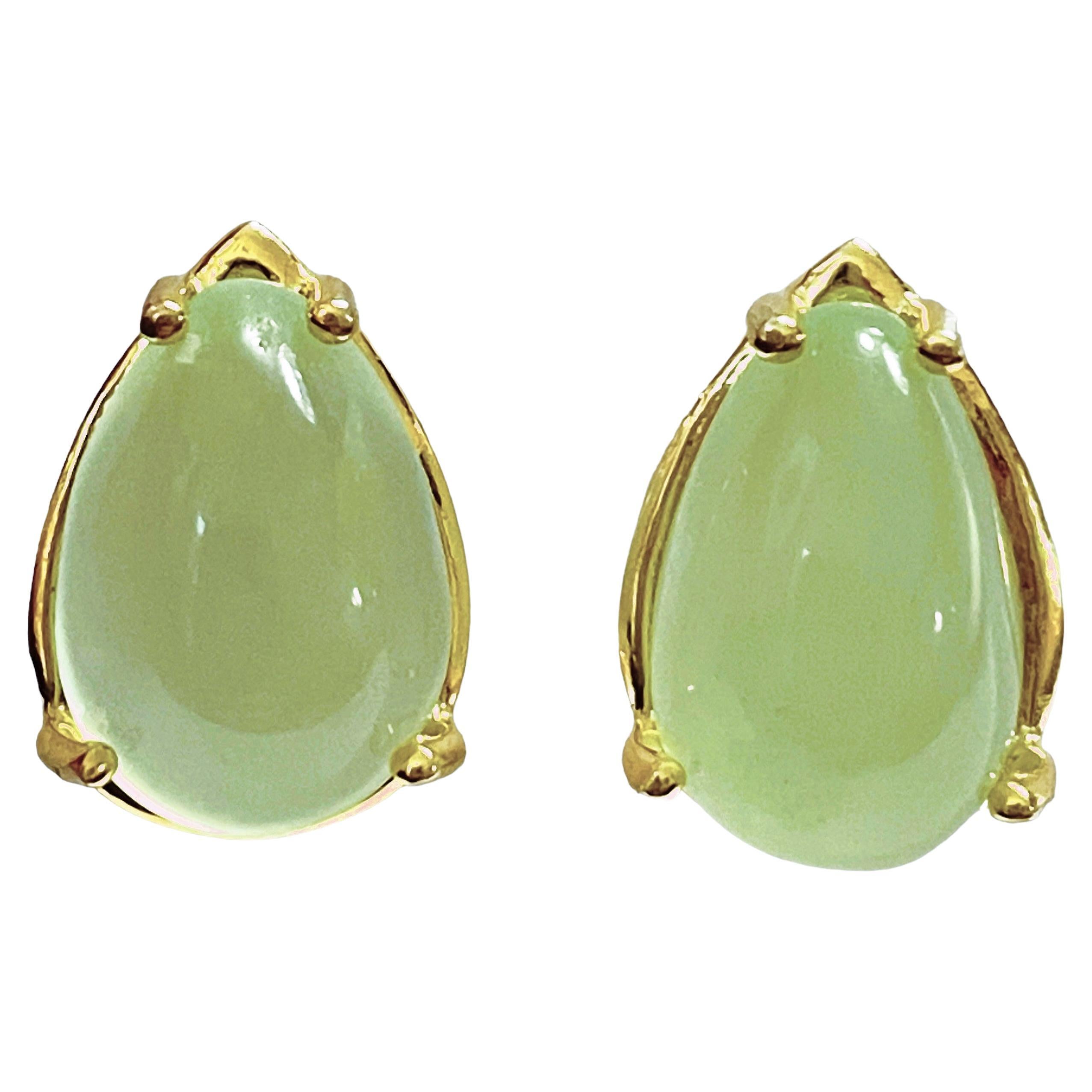 New Natural Green Prehnite 18k Yellow Gold Plated Sterling Post Earrings