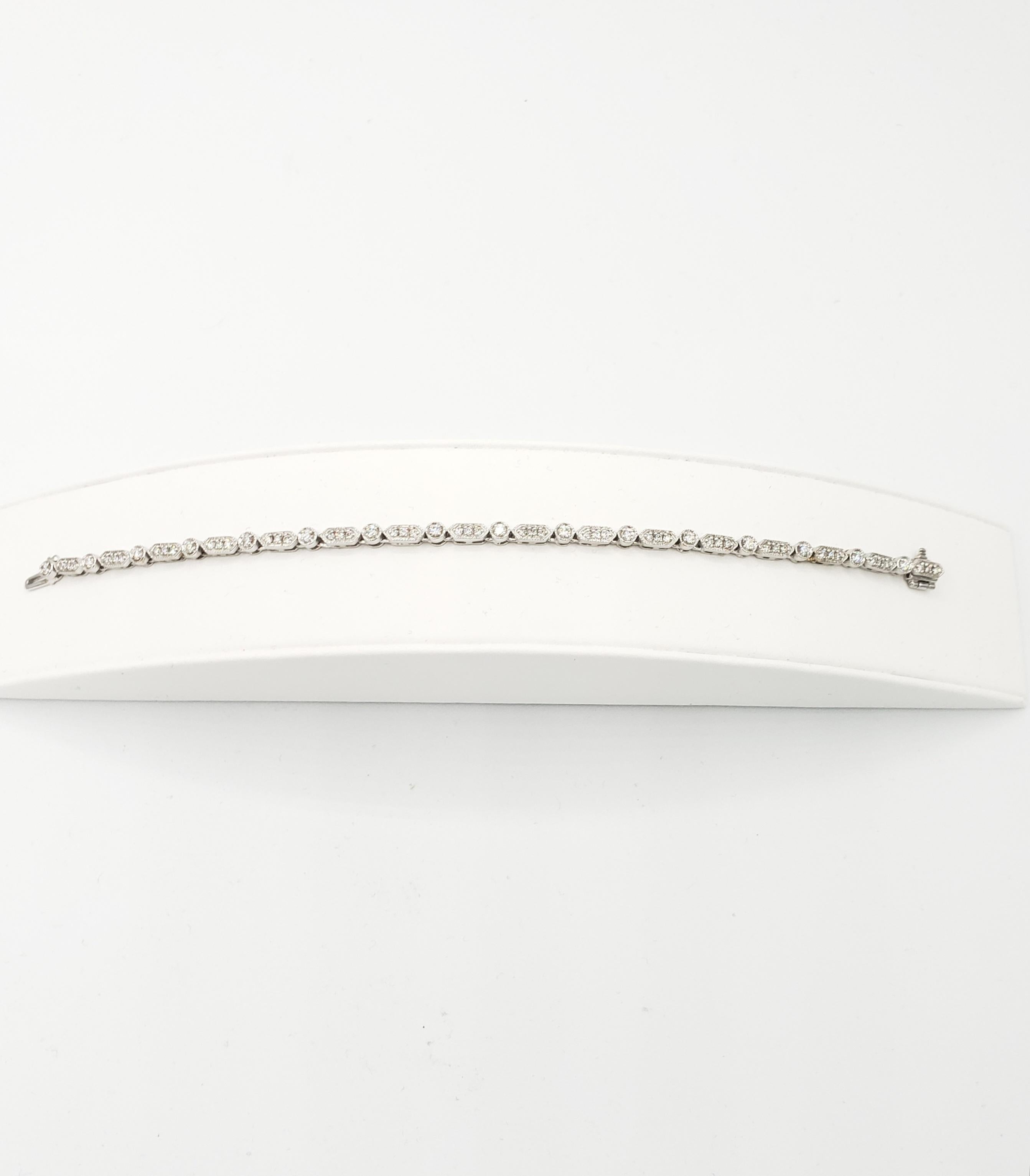 Women's or Men's New Natural Ideal Cut Hearts and Arrows Firing Diamond Bracelet 18k White Gold For Sale