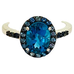New Natural London Blue Topaz & Blue CZ 2 Tone Ring Sterling
