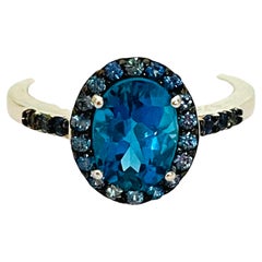 New Natural London Blue Topaz 
Blue CZ 2 Tone Ring Sterling