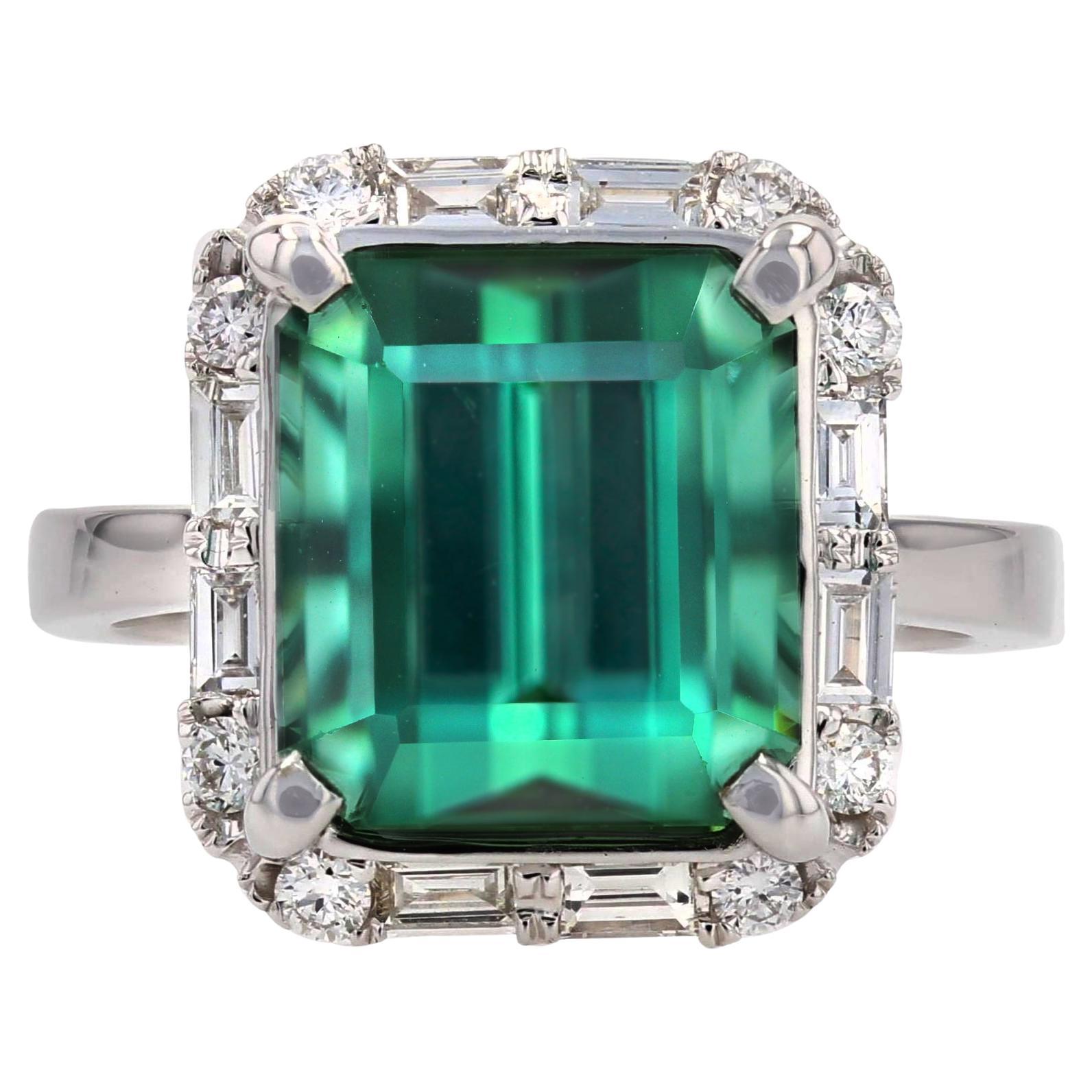 New Natürliche Nigeria Turmalin Diamanten 18 Karat Weißgold Cluster Ring