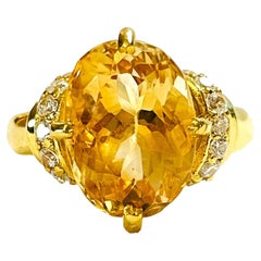 New Natural Orangish Yellow Citrine & White Cz YGold Plated Sterling Ring