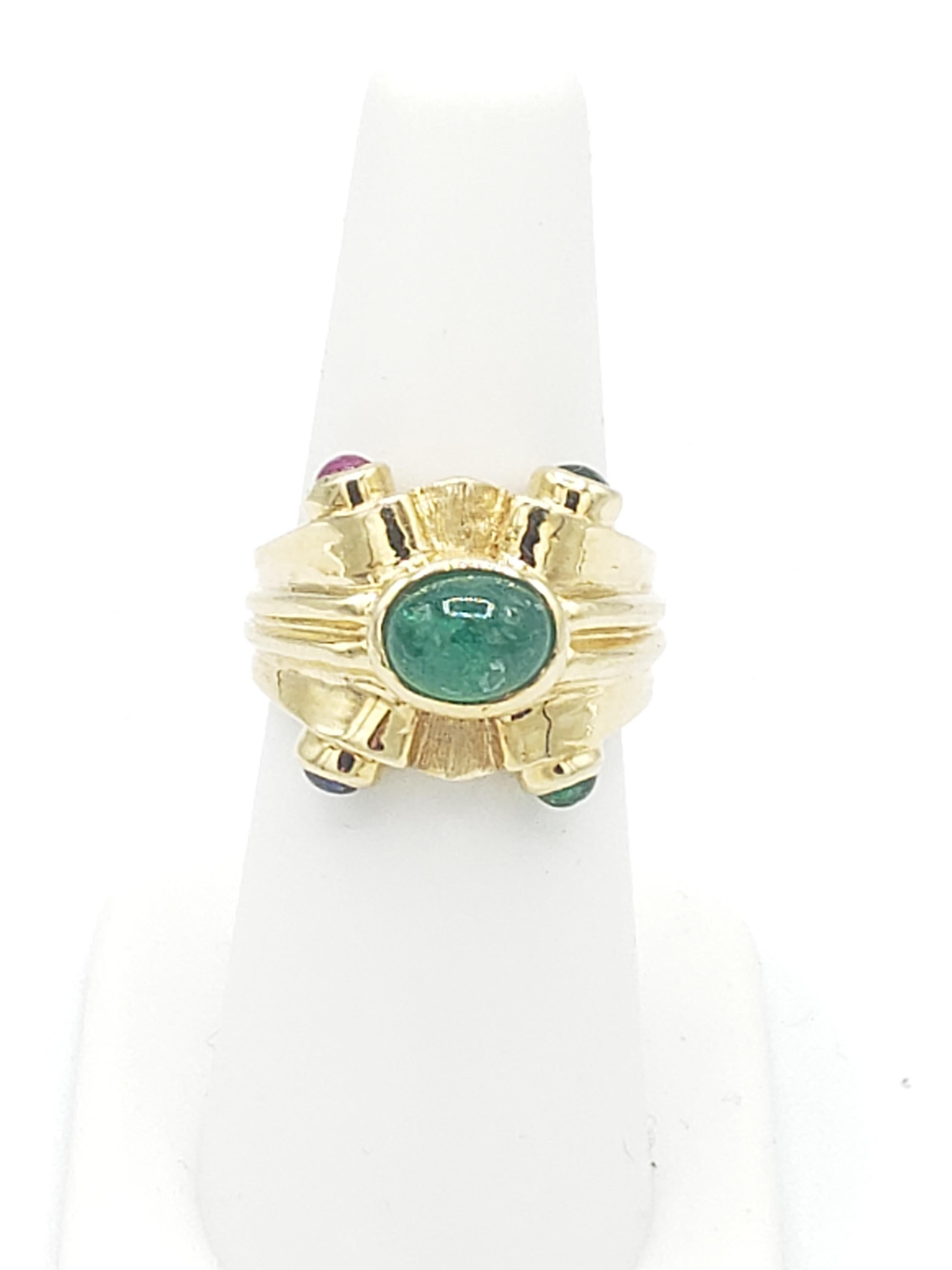 NEU Natural Precious, NEU  Smaragd, Rubin, Saphir Ring in 14k Gelbgold im Angebot 5