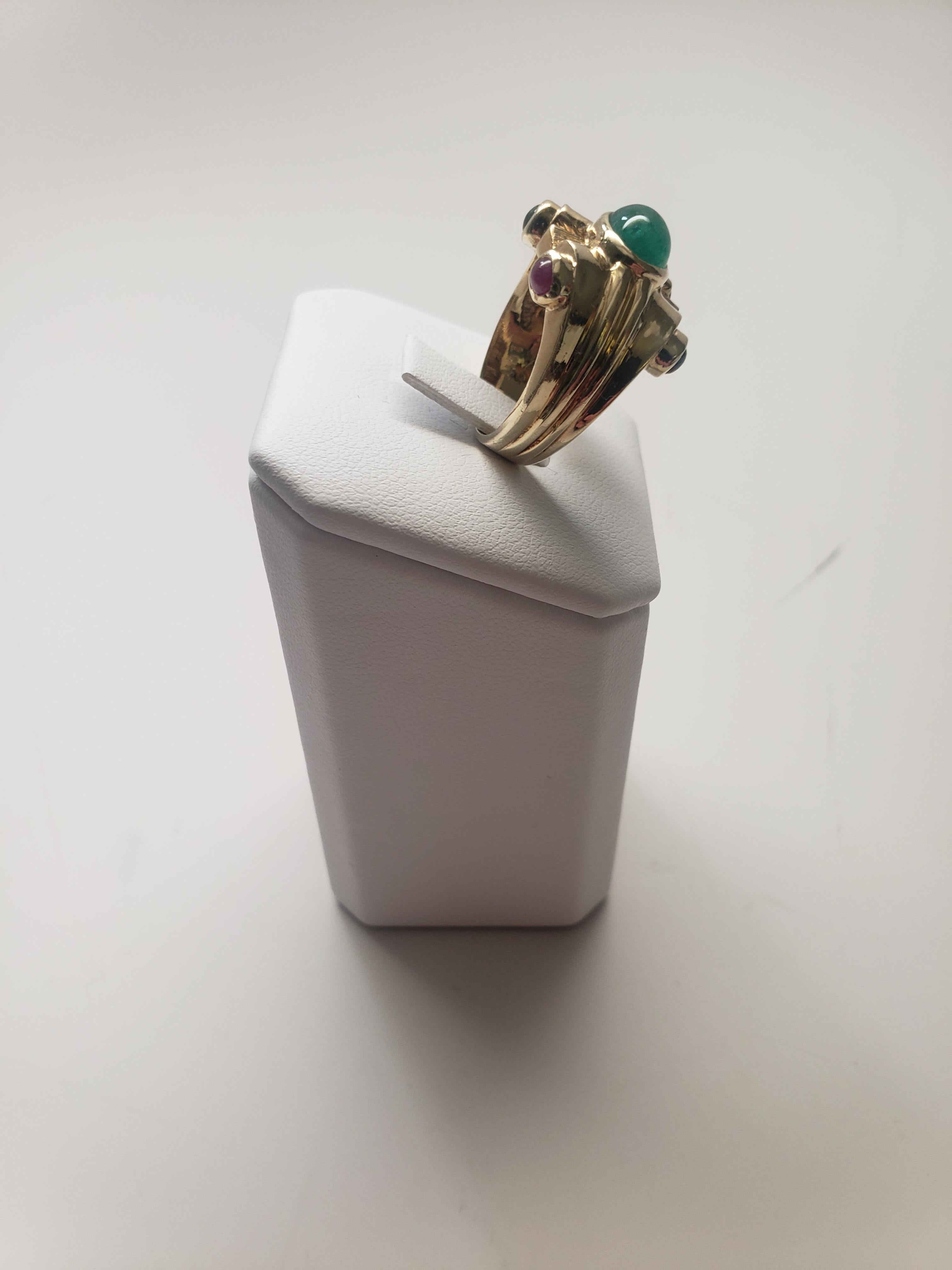 NEU Natural Precious, NEU  Smaragd, Rubin, Saphir Ring in 14k Gelbgold für Damen oder Herren im Angebot