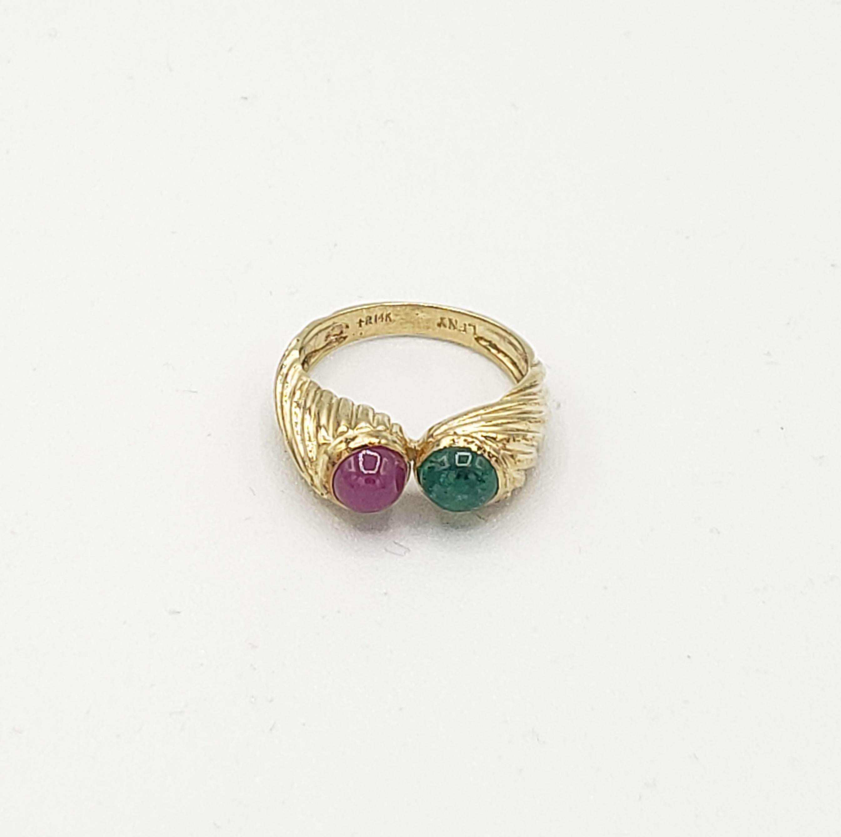NEU Ring mit natürlichem Rubin und Smaragd in 14k Gelbgold im Angebot 5