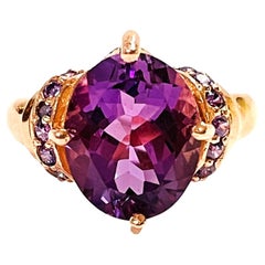 New Natural Purple Amethyst & Cz Rose Gold Plated Sterling Silver Ring