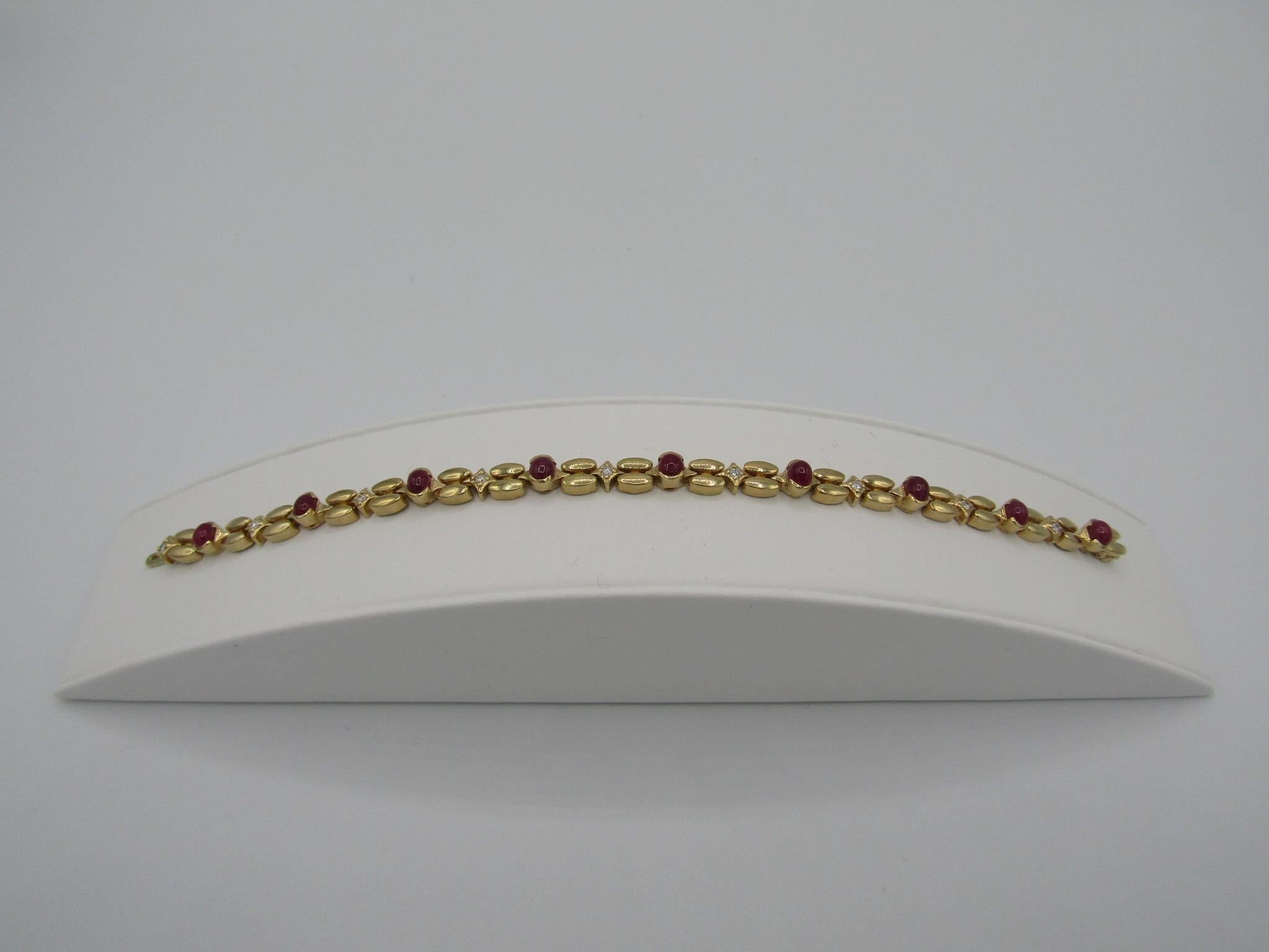 rubis naturel et diamants neufs  Bracelet en or jaune massif 14k en vente 5