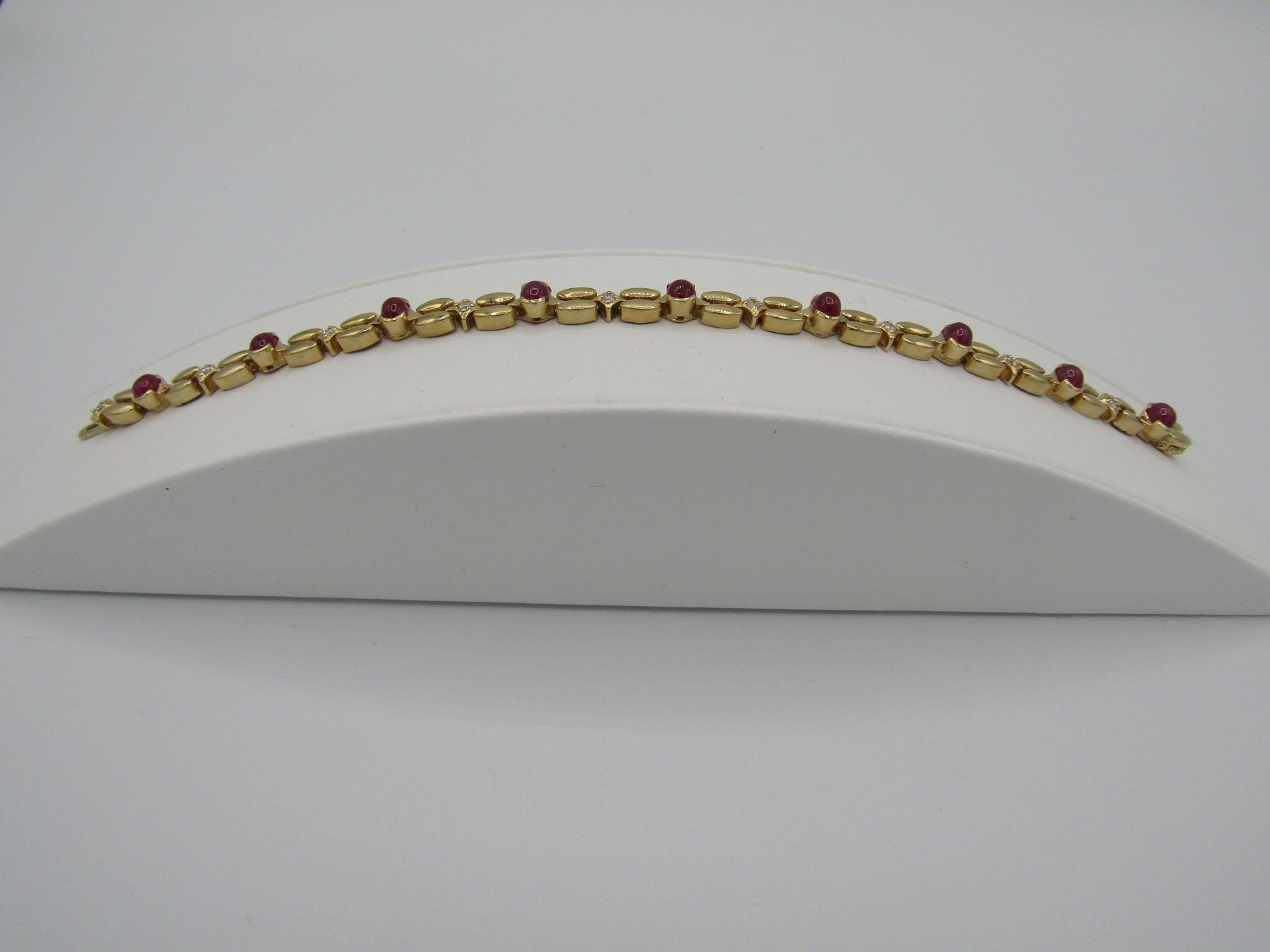 rubis naturel et diamants neufs  Bracelet en or jaune massif 14k en vente 6