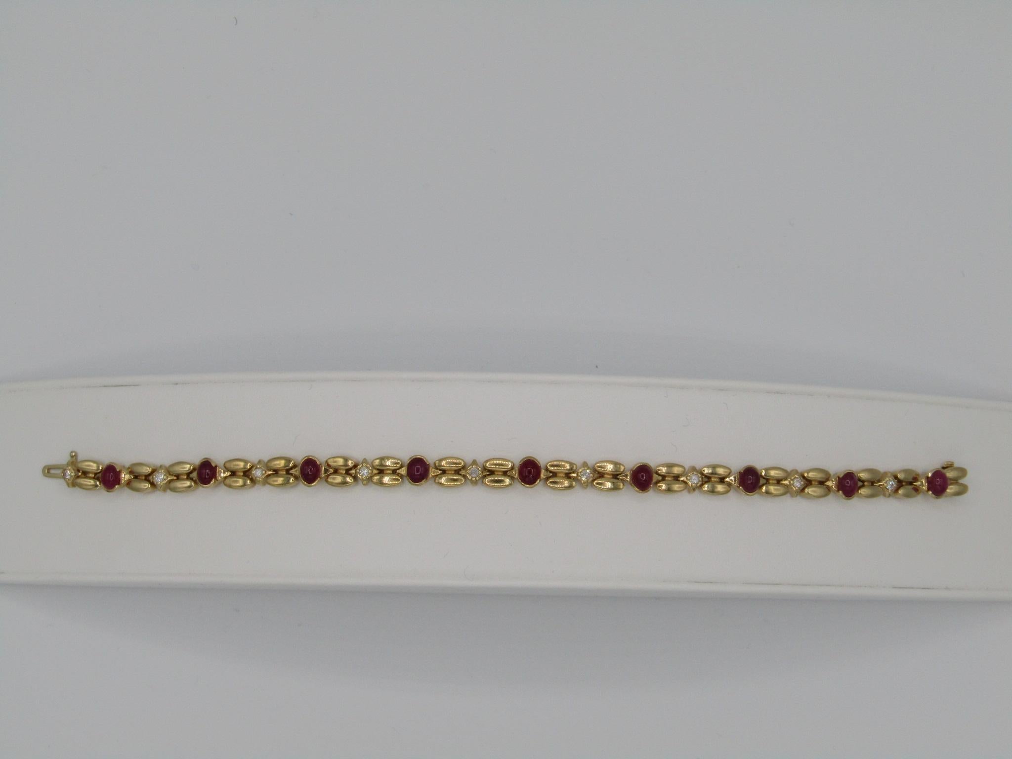 rubis naturel et diamants neufs  Bracelet en or jaune massif 14k en vente 9