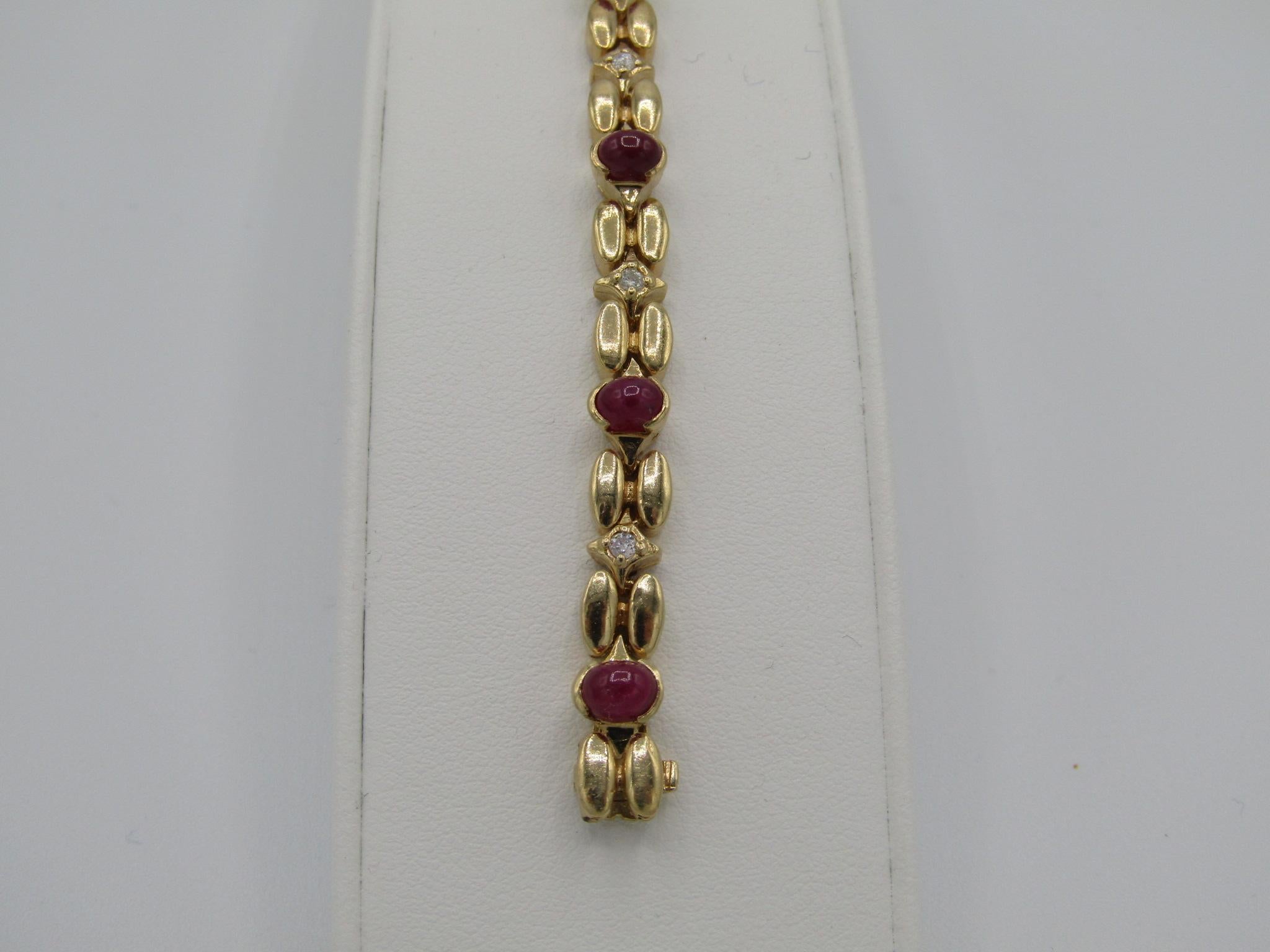 rubis naturel et diamants neufs  Bracelet en or jaune massif 14k en vente 10