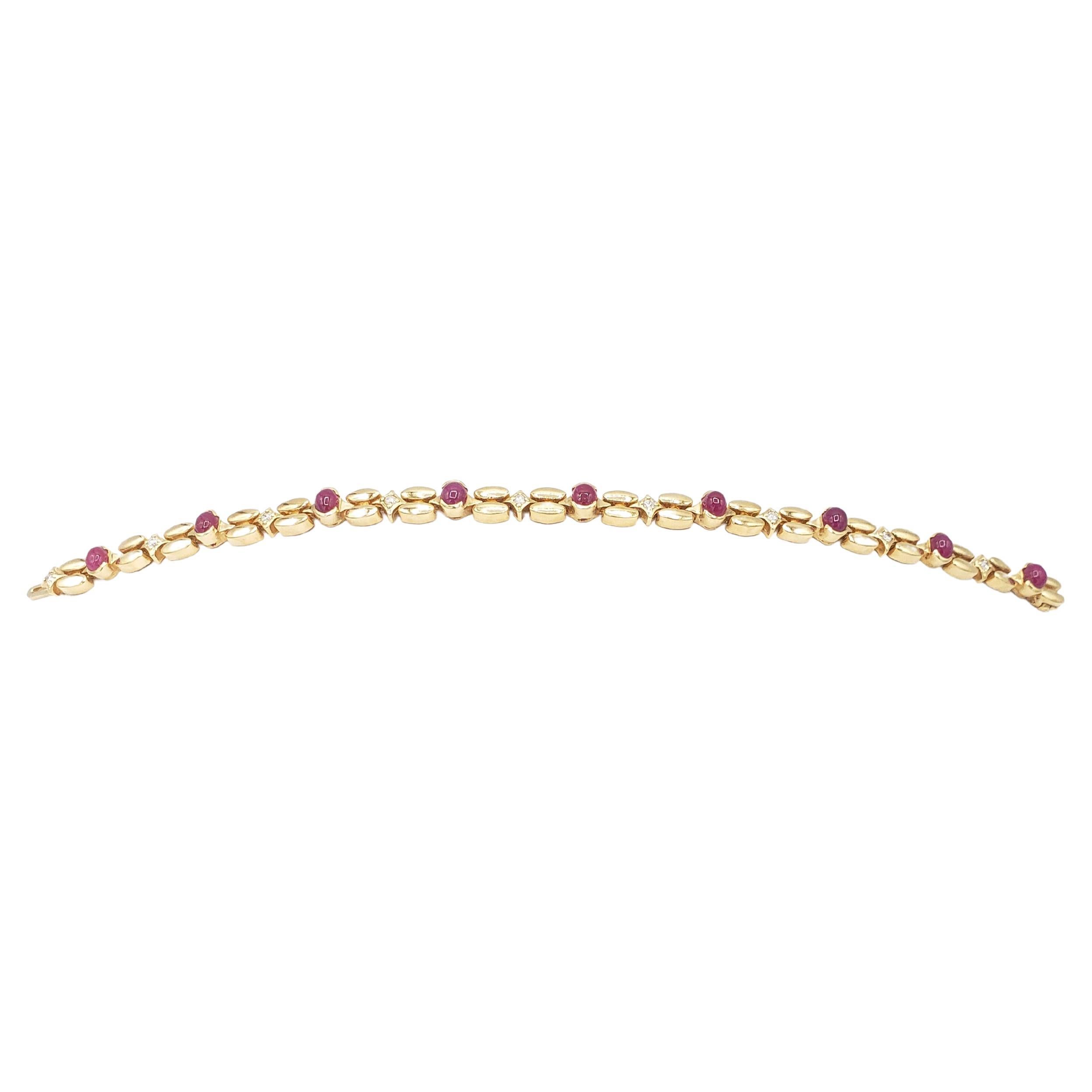 NEU Natürlicher Rubin und Diamant  Armband aus 14 Karat massivem Gelbgold