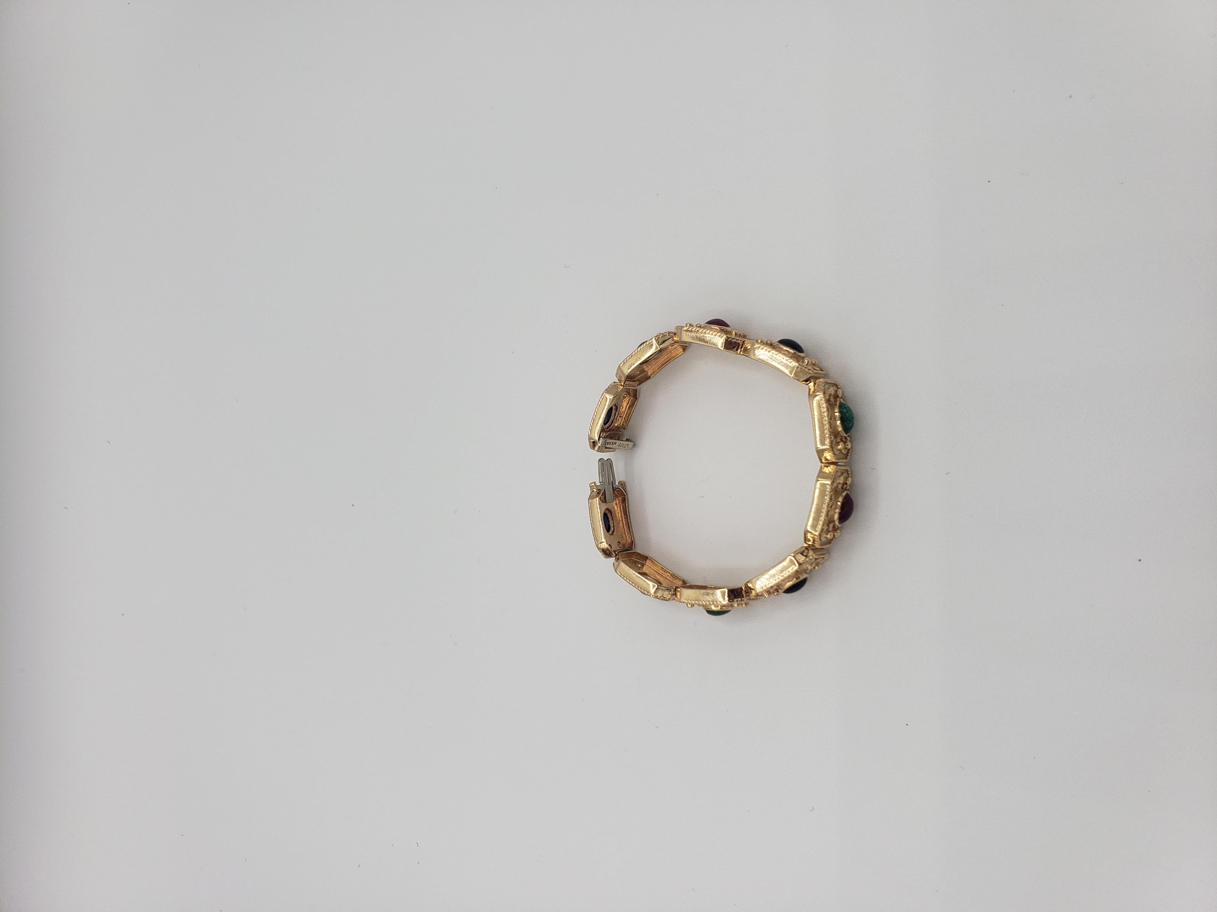 Bracelet en or jaune massif 14k de rubis, saphirs et émeraudes naturels NEW en vente 5