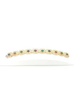 NEW Natural Ruby, Sapphire, Emerald Bracelet in 14k Solid Yellow Gold