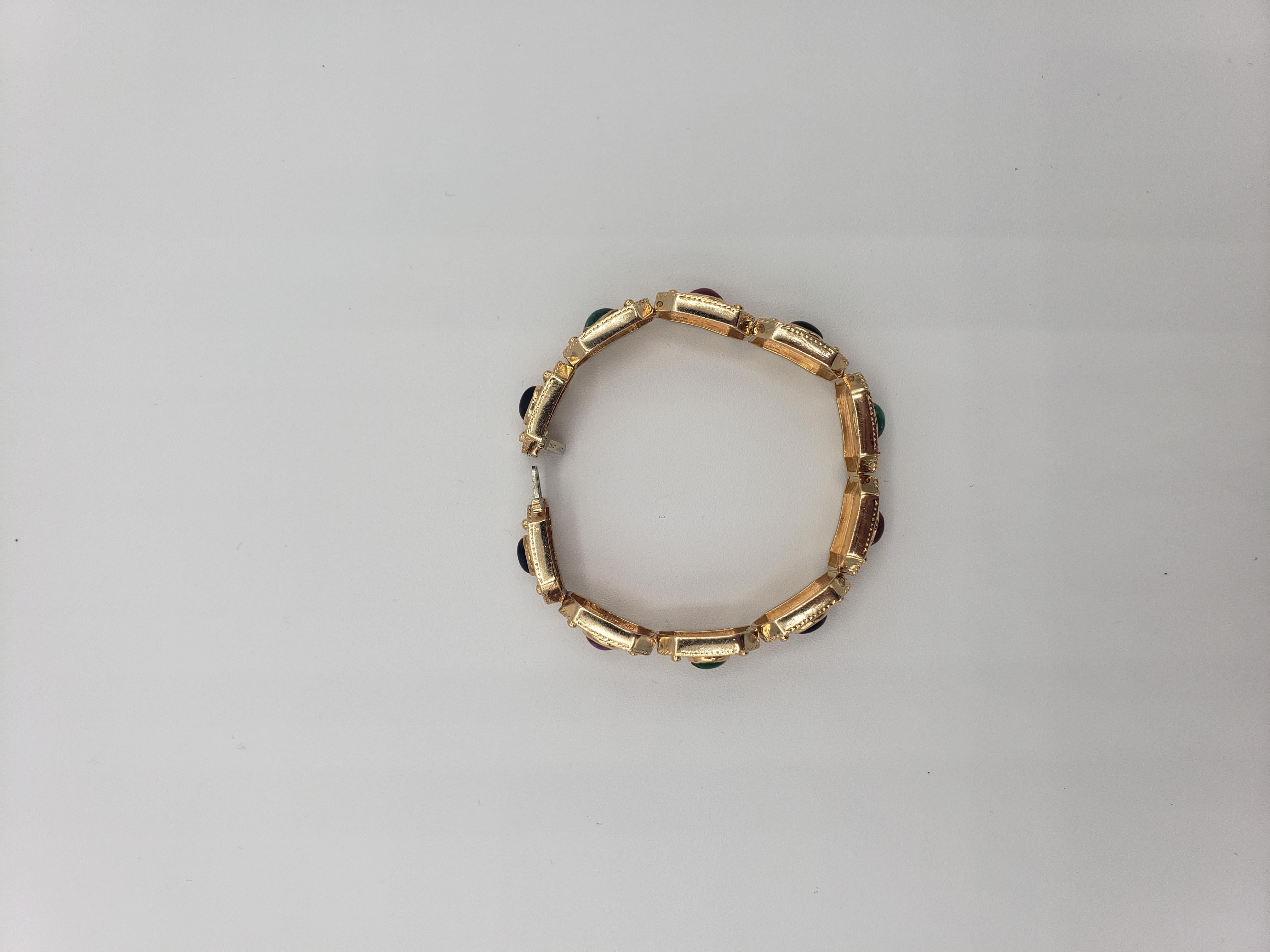 Bracelet en or jaune massif 14k de rubis, saphirs et émeraudes naturels NEW en vente 4