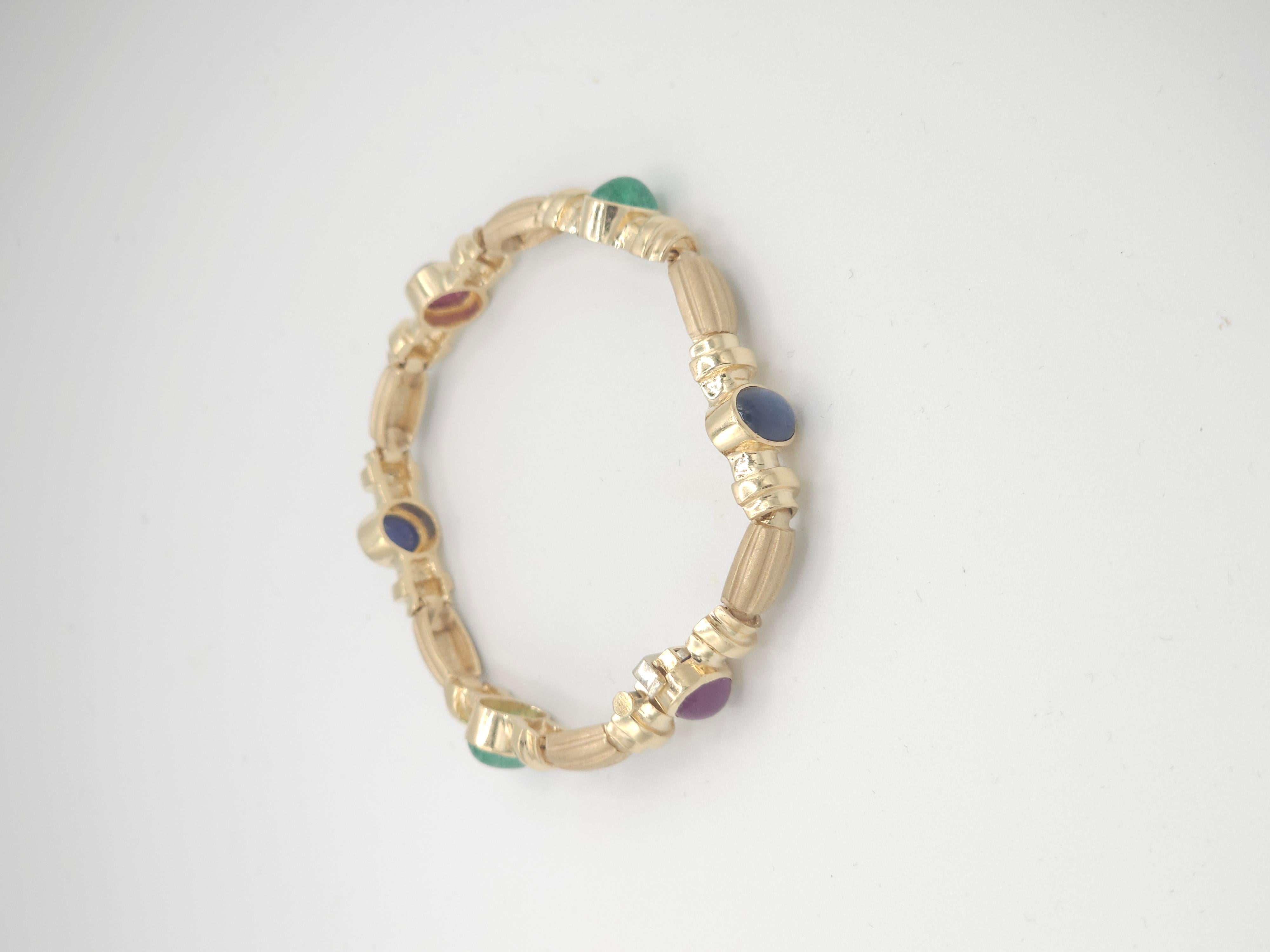 NOUVEAU Bracelet en or jaune massif 14 carats avec rubis naturel, saphir et émeraude en vente 6