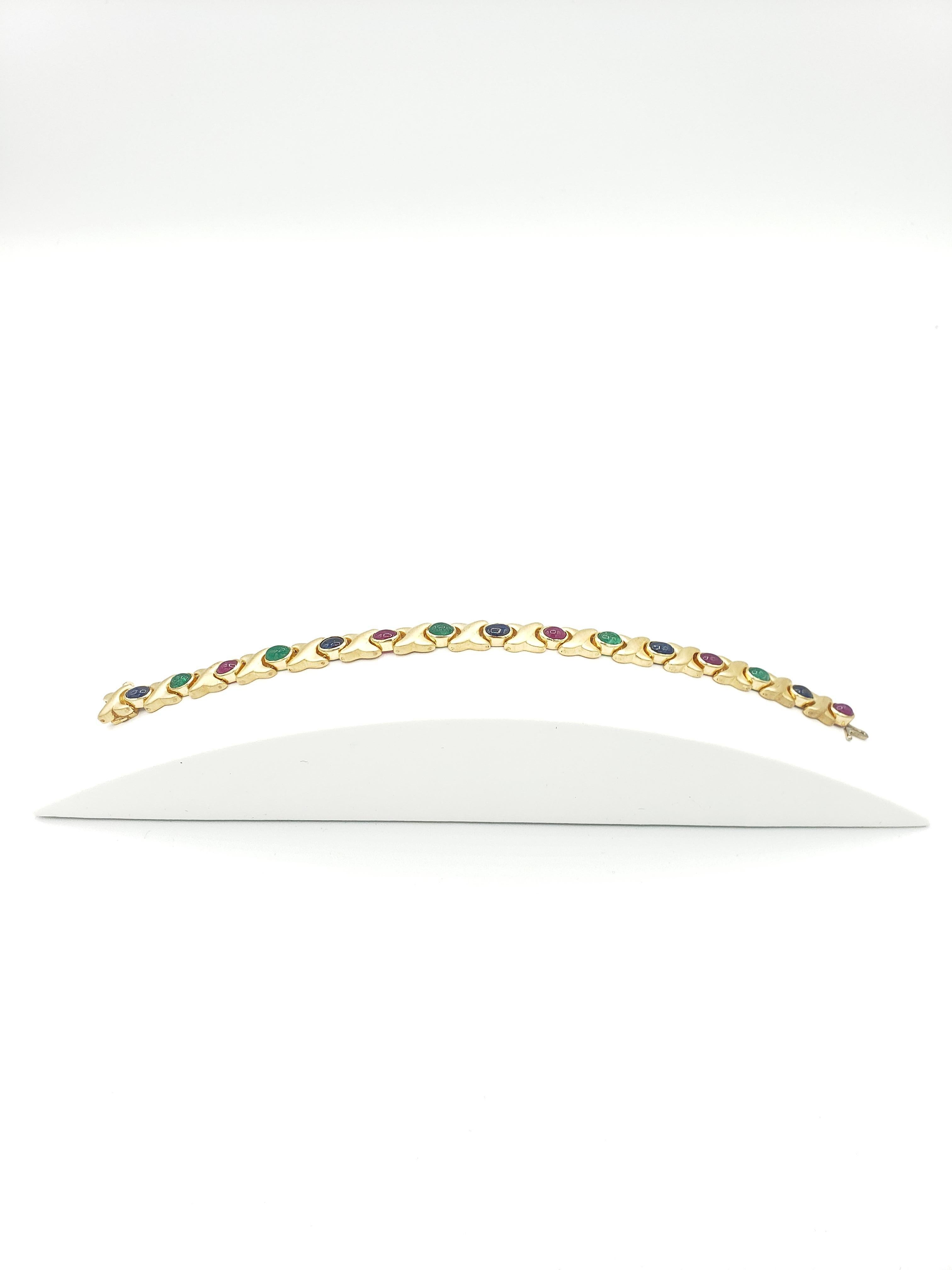 NOUVEAU Bracelet en or jaune massif 14 carats avec rubis naturel, saphir et émeraude Neuf - En vente à Warren, NJ