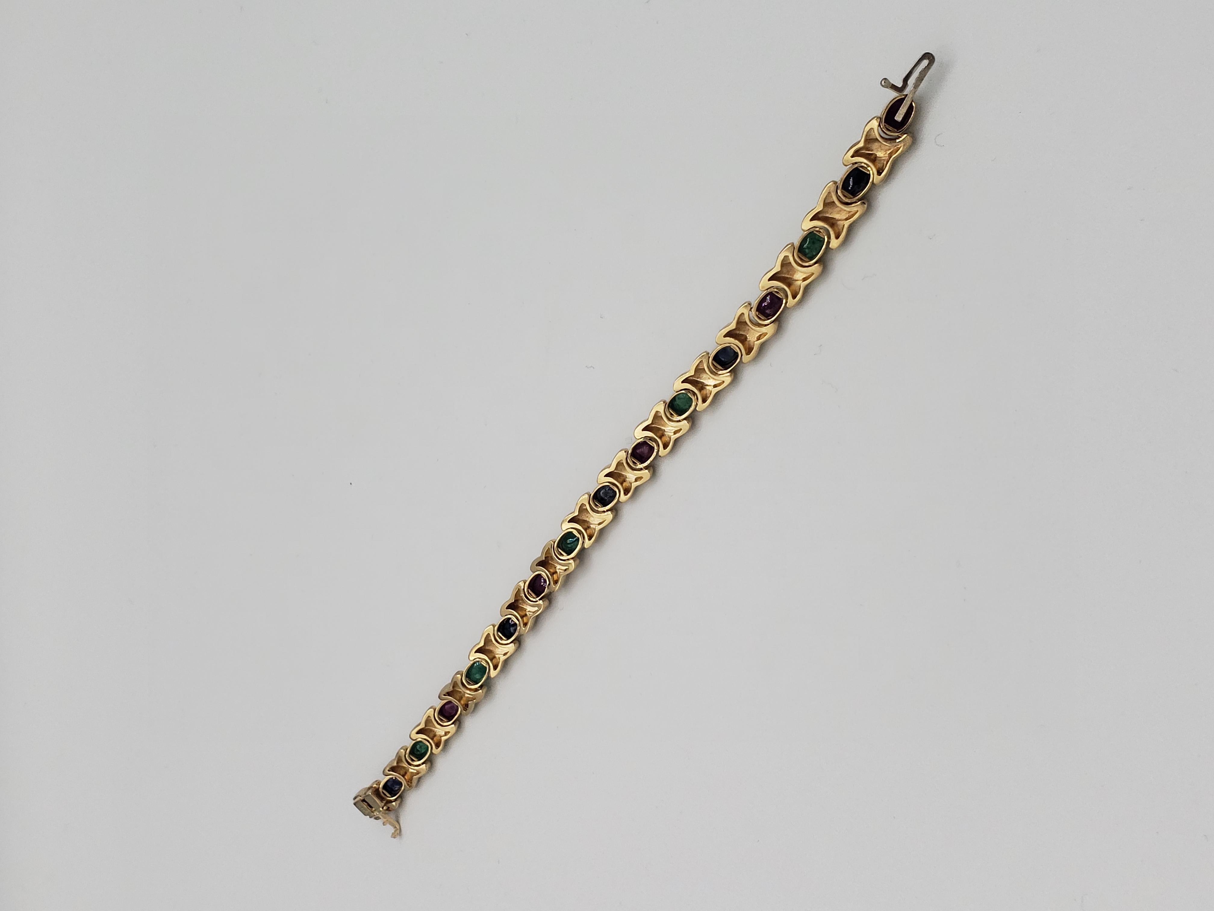 NOUVEAU Bracelet en or jaune massif 14 carats avec rubis naturel, saphir et émeraude Unisexe en vente
