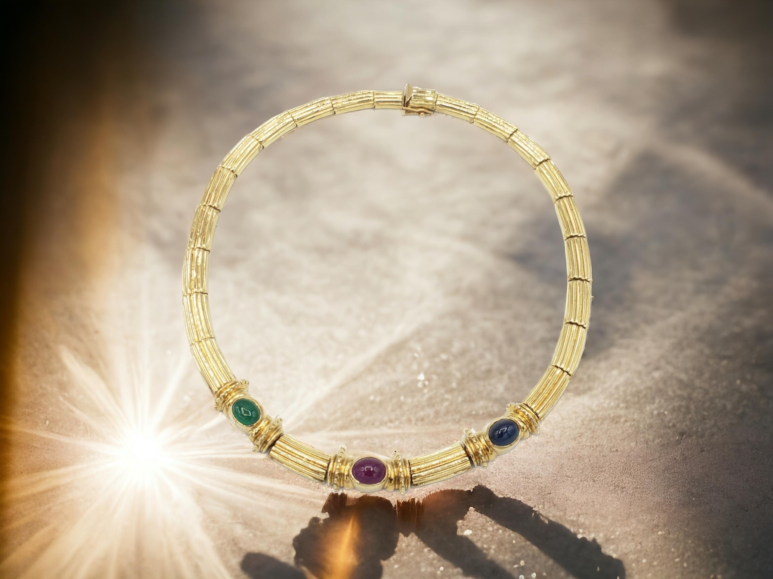 NOUVEAU Collier Emeraude Rubis Saphir Naturel en or jaune massif 14K en vente 7