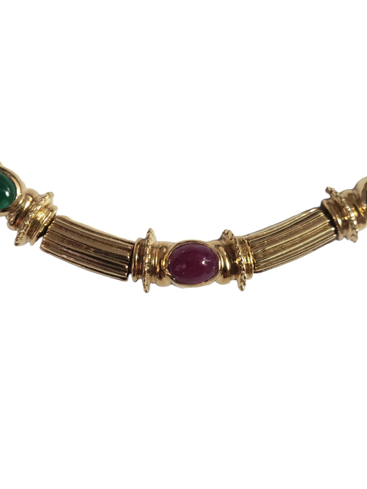 NOUVEAU Collier Emeraude Rubis Saphir Naturel en or jaune massif 14K en vente 14