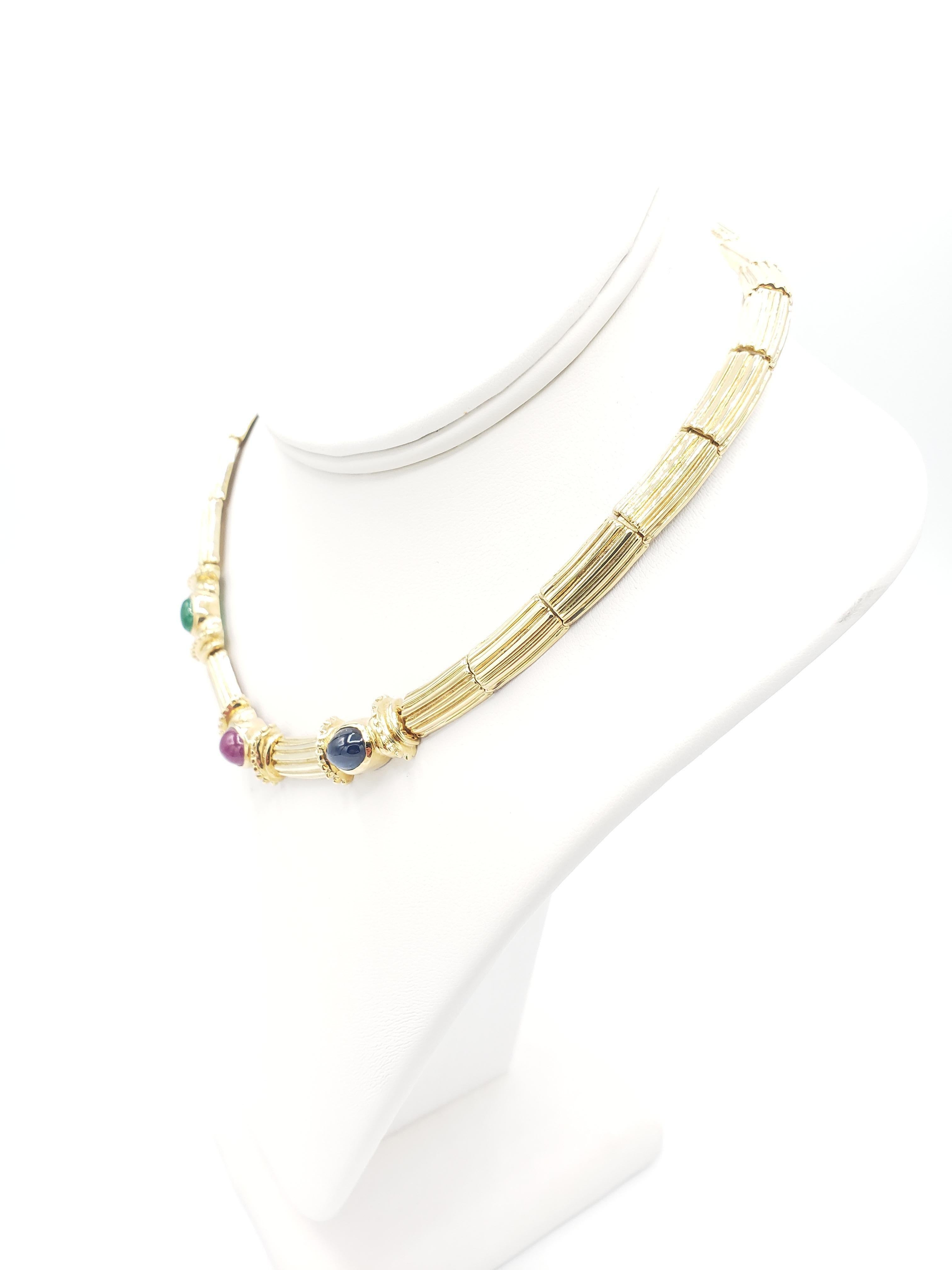 Taille ovale NOUVEAU Collier Emeraude Rubis Saphir Naturel en or jaune massif 14K en vente