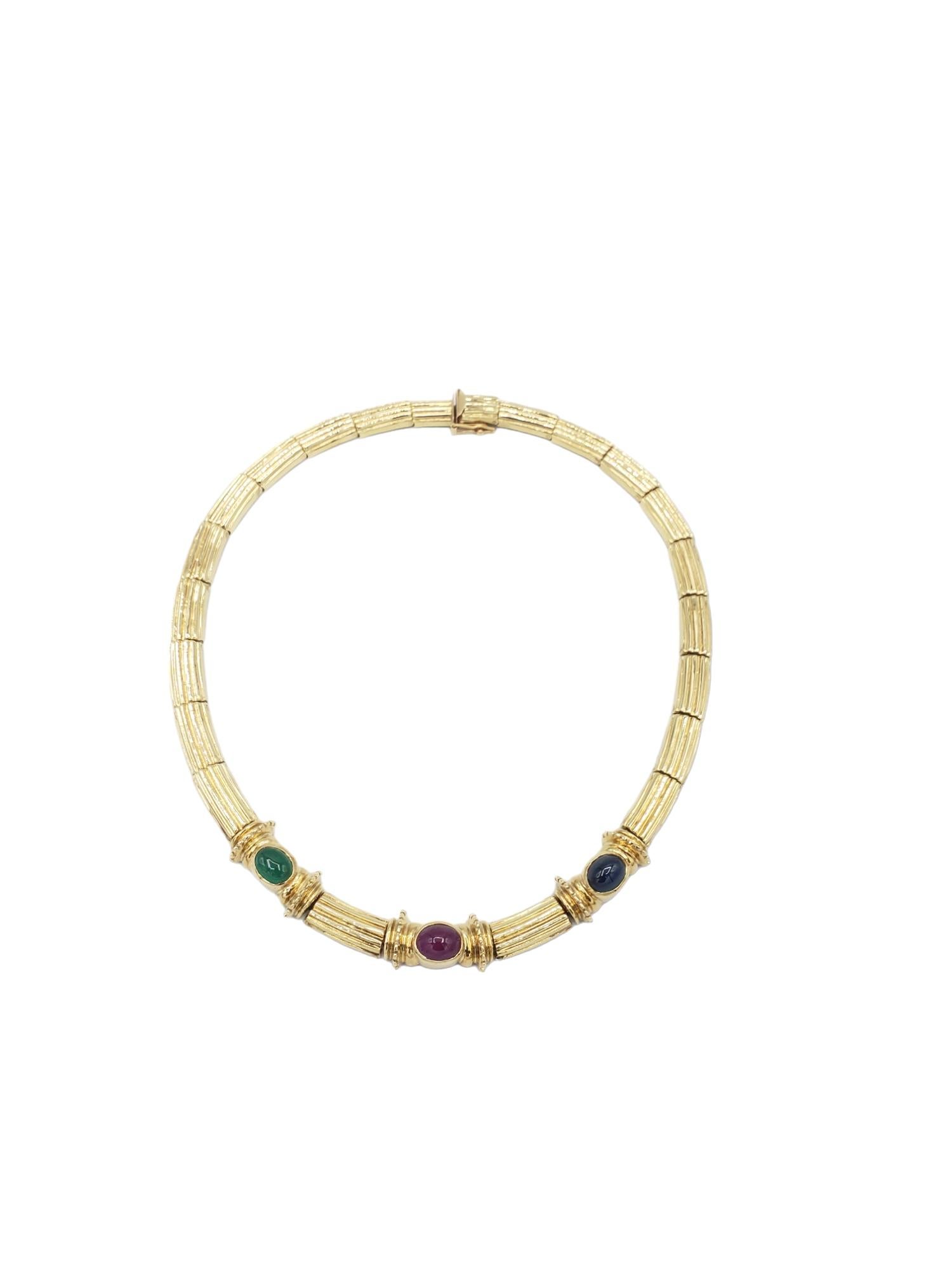 NEW Natural Ruby Sapphire Emerald Necklace in 14K Solid Yellow Gold Wt. 52Grams For Sale 5