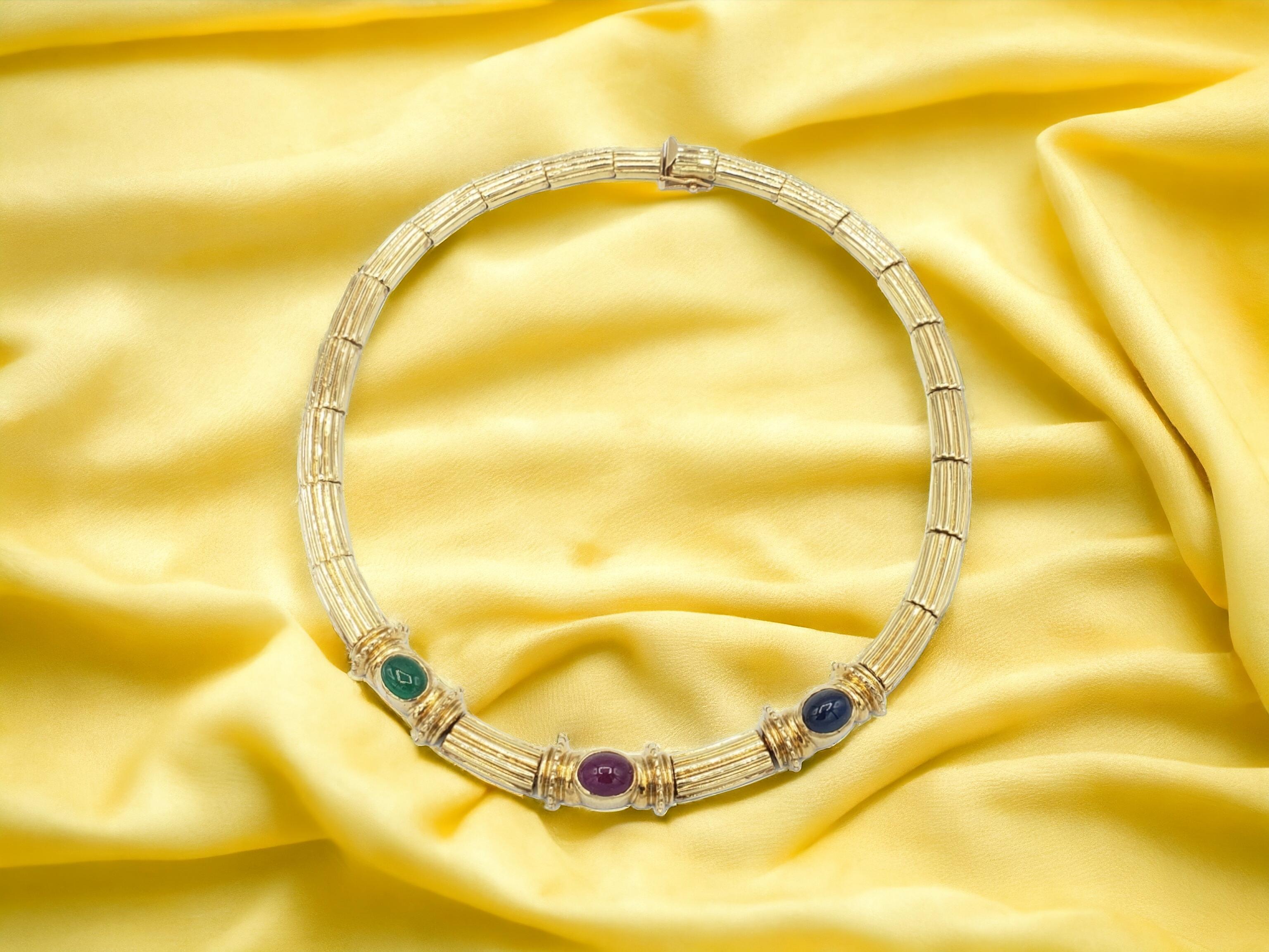 NEW Natural Ruby Sapphire Emerald Necklace in 14K Solid Yellow Gold Wt. 52Grams For Sale 11