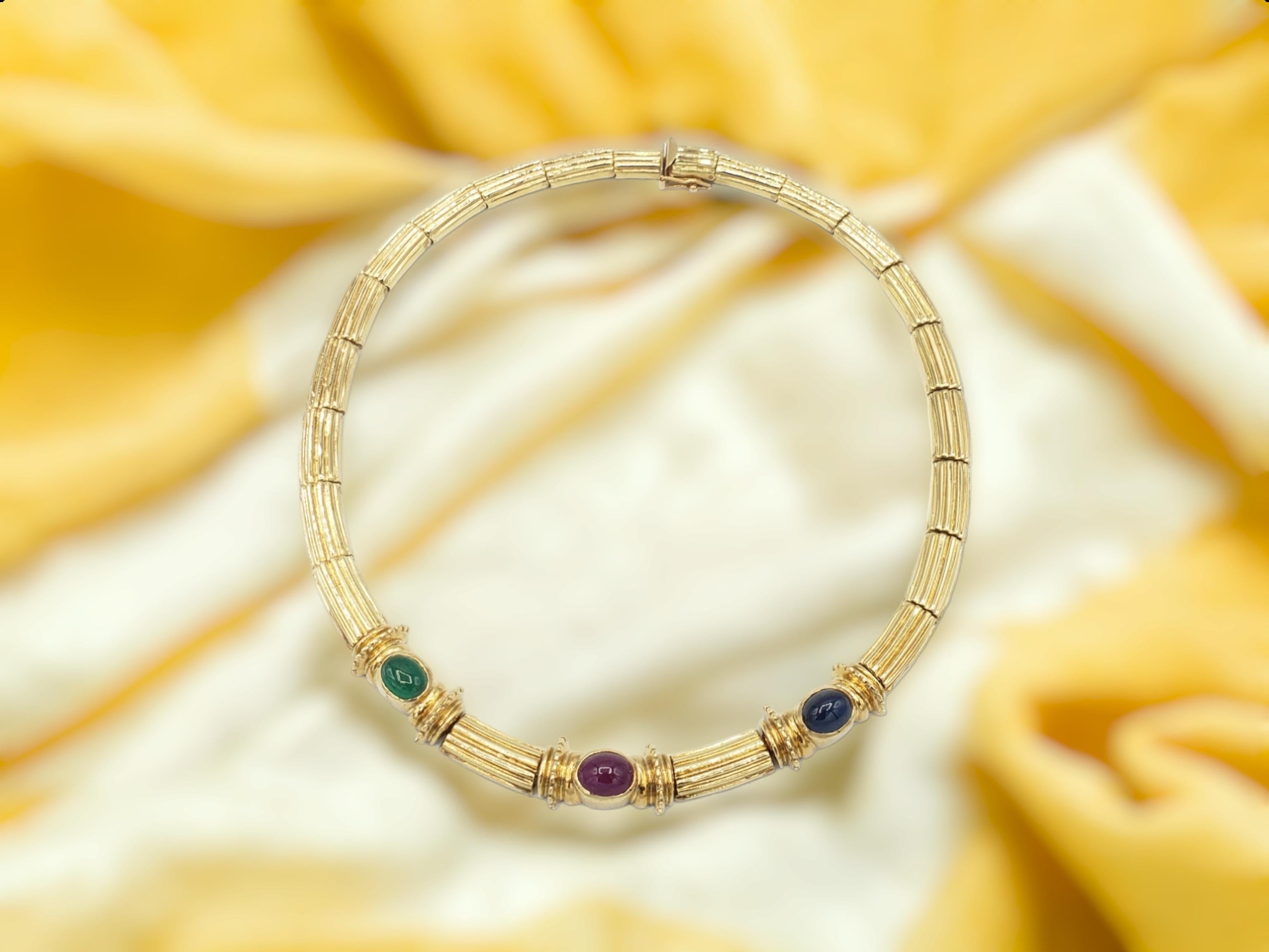 NEU Natürliche Rubin-Saphir-Smaragd-Halskette aus 14K massivem Gelbgold mit 52 Karat Trauben im Angebot 5