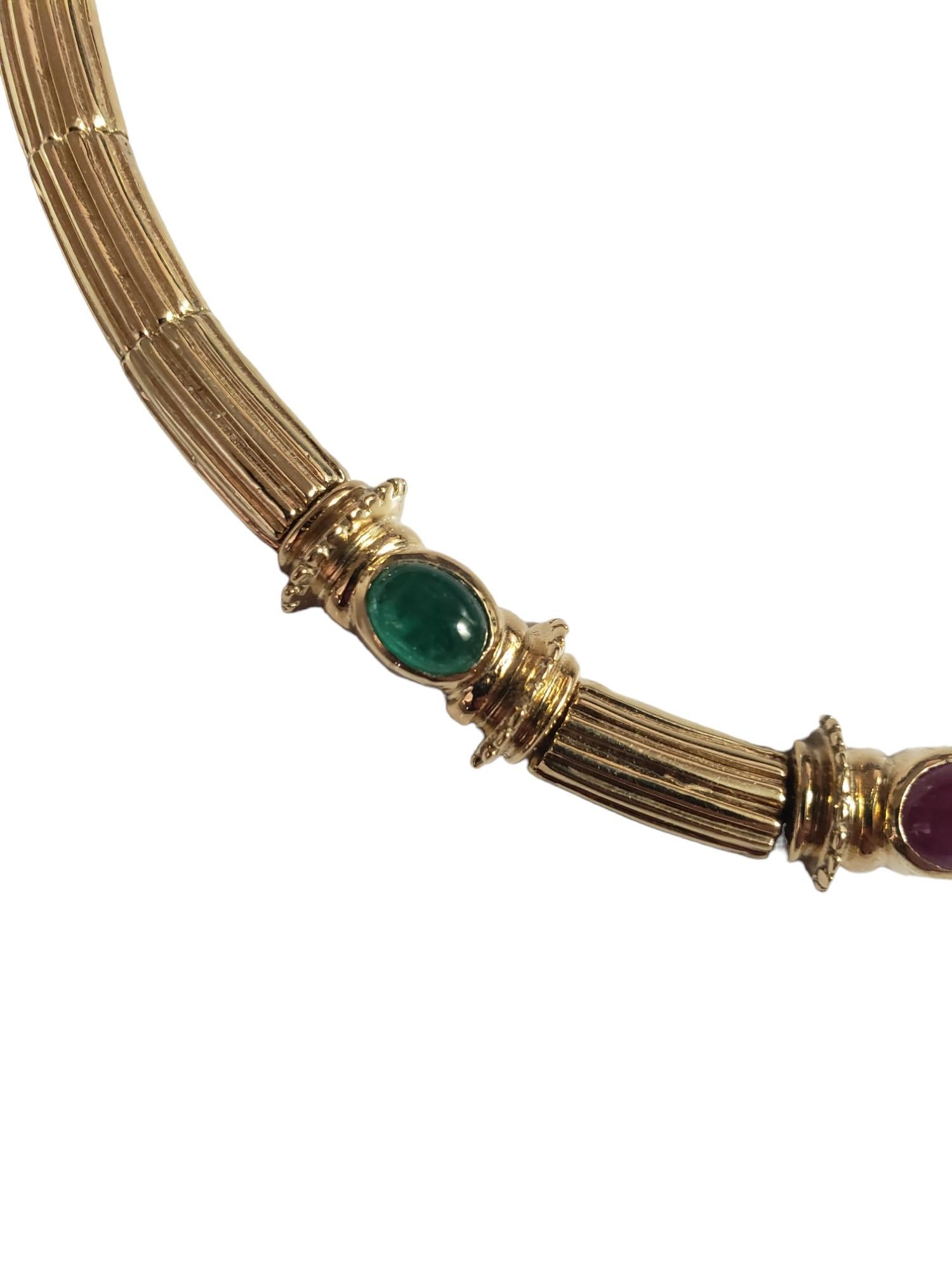 NEW Natural Ruby Sapphire Emerald Necklace in 14K Solid Yellow Gold Wt. 52Grams For Sale 14