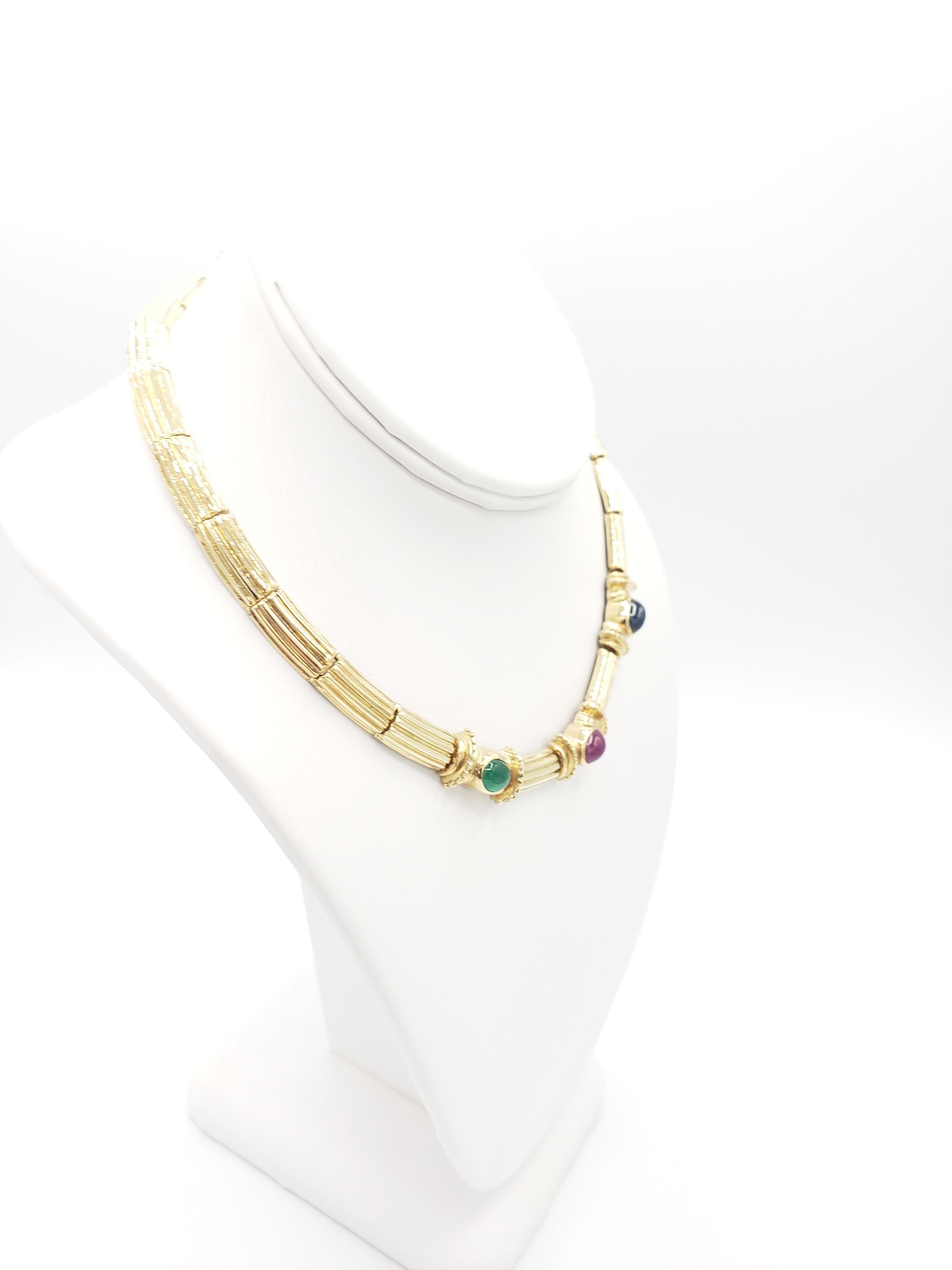 Byzantine NEW Natural Ruby Sapphire Emerald Necklace in 14K Solid Yellow Gold Wt. 52Grams For Sale