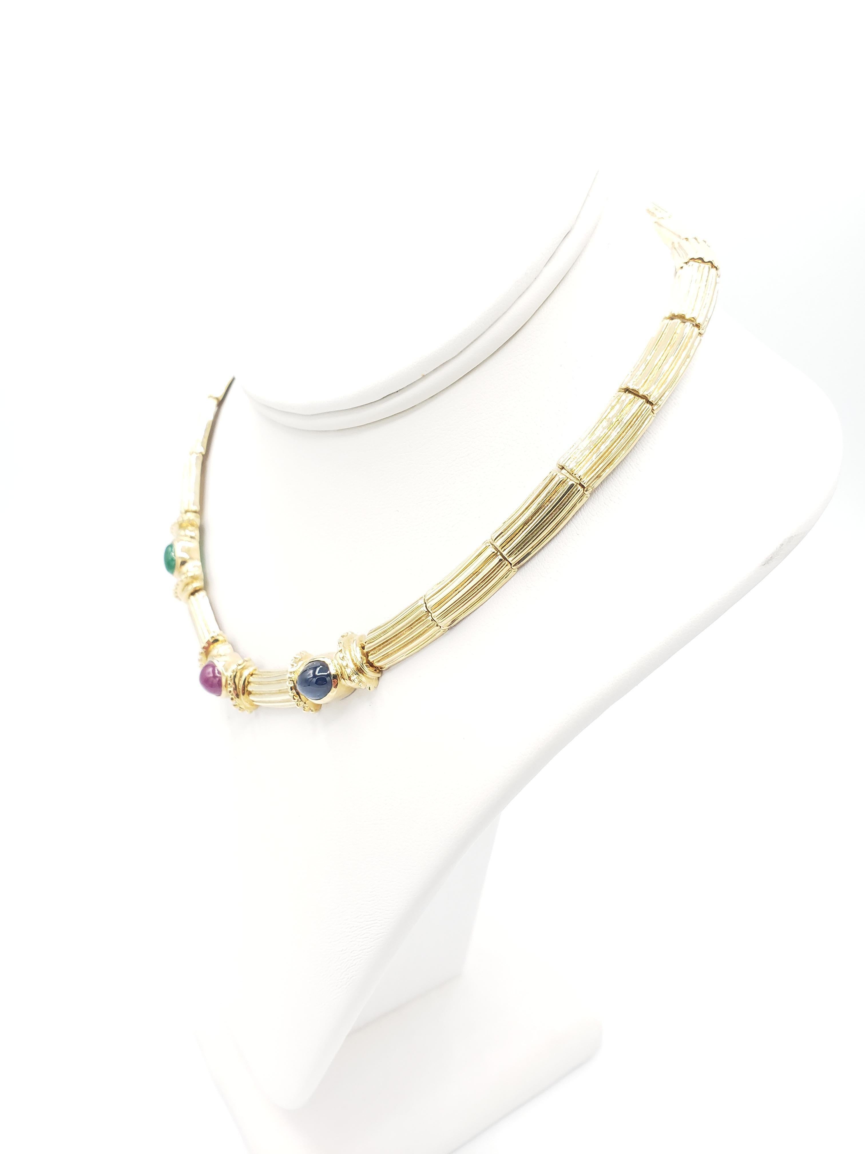 NEU Natürliche Rubin-Saphir-Smaragd-Halskette aus 14K massivem Gelbgold mit 52 Karat Trauben (Ovalschliff) im Angebot